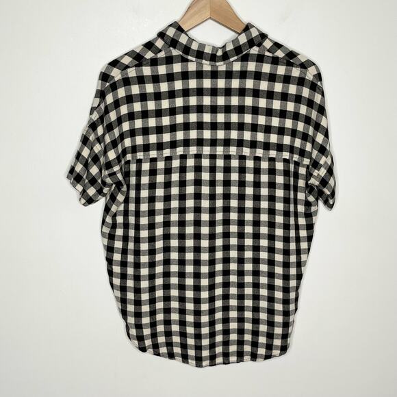 Madewell Womens Flannel Courier Shirt XXS Black Cream Check V Neck Short Sleeve - Picture 7 of 9